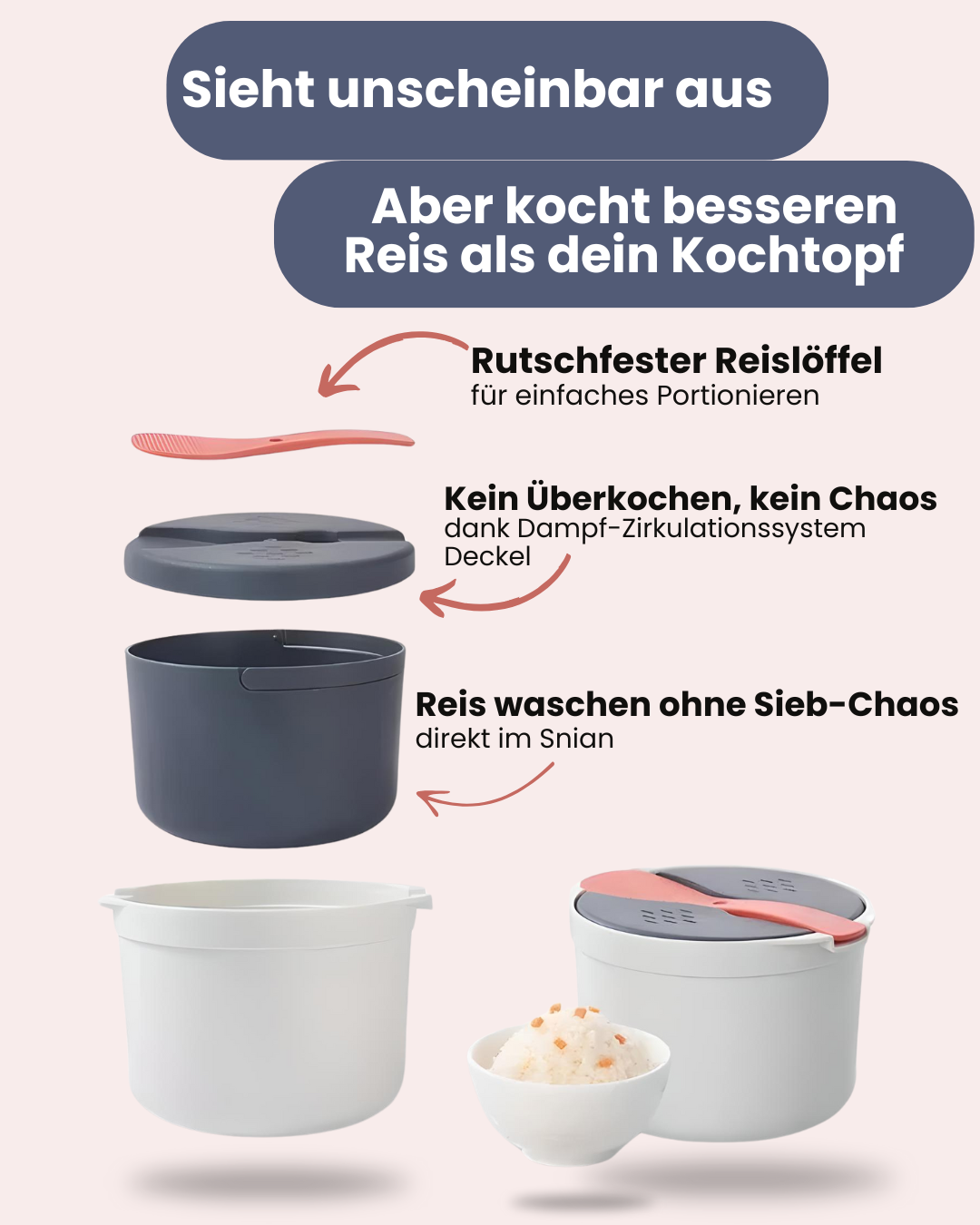 Snian™ Reiskocher Mikrowelle - Der smarte Reiskocher für deine Mikrowelle
